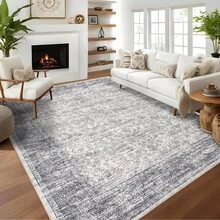 Vintage Boho Area Rug Washable Runner Rug Soft Low Pile Pastel Carpet For Living Room Bedroom Nursery Farmhouse - 灰色 - 查看 5
