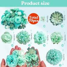 CZ 70 Pcs Mini Artificial Flowers Heads Mint Green Silk Peony Daisy Rose Bulk Mix Flower Heads Faux Rose For Crafts Graduation Wedding  Shower DIY Home Party Decoration 6325 - 薄荷綠 - 查看 2