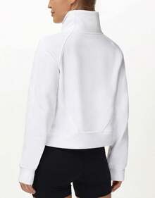 ¡RecomendadoSudadera con Media Cierre para Mujer, de Forro Polar, Cuello Alto, con Bolsillos, Agujero para el Pulgar¡Top de Temporada - Blanco sucio - Ver 7