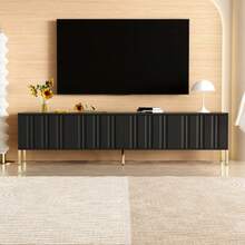 Black TV Cabinet, 190 Cm (L) X 38 Cm (W) X 48 Cm (H), Gold Table Legs - Black - View 2