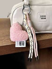 Creative New Faux Wool Heart Shaped Keychain Pendant Hot Selling Autumn/Winter Bag Charm Phone Lanyard Accessory Purse Charm Keyring - Pink - View 3