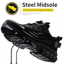 Multi Functional Black Work Shoes - Black New Rotating Button Safety Shoes,Comfortable Breathable Steel Toe Safety Shoes,Black New Safety Boots For Men Women,Fashi Black Sneakers Anti-Smash Construction Working Boots ,Outdoor Hiking Safety Air Cushion Work Shoes,Safety Industrial Puncture-Proof Anti-Smash Lightweight Work Sneakers,Indestructible Construction Working Boots ,Anti-Puncture Black Steel Toe Safety Shoes ,Men's Steel Toe Safety Shoes Work Shoes For Men - Breathable, Non-Slip, Puncture-Resistant Work Shoes Steel Toe Shoes Are Important Personal Protective Equipment For Many Industries,For All Seasons, Fashionable Safety Shoes Suitable For Construction Sites Under Harsh Working Conditions, Carpenters , Work, Hiking Suitable, Warehouses, Factories, Work And Outdoor Exploration Car Repairs And Outdoor Workers And Trainers  For Many Industries. - màu đen - Xem 5