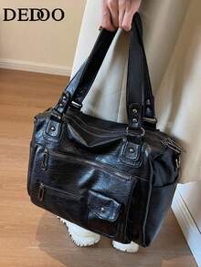 大容量、超火爆、高端质感包包，新款单肩斜挎包，商务旅行行李包，女士时尚休闲复古百搭手提包，简约托特包，中世纪机车包，复古风女士包包，女士托特包，学生必备托特包，街头日系女士包，新款女士托特包，优雅女士包包，复古风，办公包，Y2K - 黑色 - 查看 3