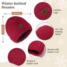 Winter Chenille Hat Gloves Scarf Set Women Men Warm Beanie Hats Touchscreen Gloves Thick Soft Scarf - 紅色 - 查看 4