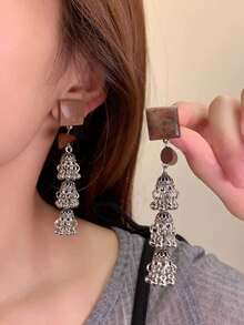 1 Pair Gothic Style Black And Red Bat And Hand Geometric Drop Earrings, Suitable For Party And Holiday Gift For Women - Black - View 10