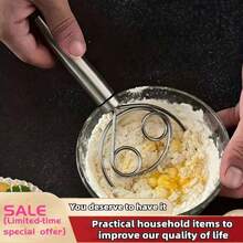 不锈钢手动和面器带打蛋器 - 多功能厨房工具，适用于烘焙和烹饪，无需电源。不锈钢手持式面包搅拌器，带刮刀，双孔快速搅拌丹麦面团，打蛋器搅拌器 TXCM