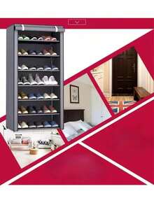 4/6层鞋架，3件套带防尘罩鞋架，简约多层钢管鞋架，防尘柜，鞋柜，木质鞋架，鞋柜，适用于走廊、客厅、卧室 - 彩色 - 查看 2