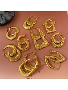 9 Paar Edelstahl Ohrringe Set, Damen Große Größe verschiedene Formen Ohrringe, dicke Silber & Gold Creolen, modischer Hip Hop Stil individualisierter Schmuck Party Accessoires - Neu - Übersicht 8