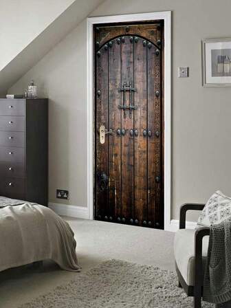 78.74 X 30.31 Inches/78.74 X 35.43 Inches Vintage Decorative Wood Door Sticker, Removable Wall Decal, Self-Adhesive Fridge Sticker, Waterproof Detachable Door Paper, Home Decor Wallpaper MT105