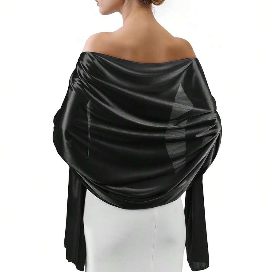Sofier Satin Shawl Wraps For Women Evening Dresses Wedding Bridal Party Silky Scarf Formal Cover Up Bridesmaid Gifts,Black - 黑色 - 查看 1