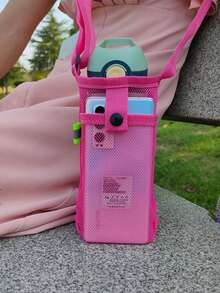 1pc Sports Water Bottle Mesh Bag With Phone Holder And Shoulder Strap, Adjustable, Portable Water Cup Protector, Universal Insulated Cup Cover For Outdoor Sports, Camping And Travel - Multicolor - View 2