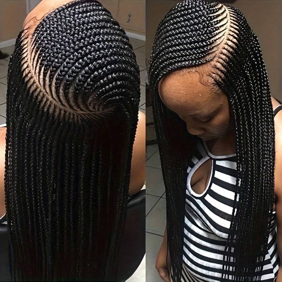 Luxurious Full Lace Synthetic Wig For Women - Elegant Black Braided Design, 150% Density, High-Temperature Fiber, Versatile Party Wear - 黑色 - 查看 1