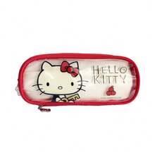 Miniso Sanrio Hello Kitty Red Double-Layer Storage Bag Cartoon Print & Transparent View Window Waterproof Durable Stationery Beauty Sundries Classification Pouch Daily/School/Business Trip Organizer(1 PC) - Red - View 10