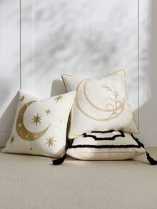 1pc/2pcs Set Semi-Circle Geometric Pattern Pillow Case, Canvas Circle Velvet Embroidery Crafted Square Cushion Cover, For Daily Use In Bedroom, Living Room, Sofa, Yard, Garden Decor, Without Core 30*50cm 45*45cm - Black - View 6
