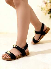 夏季儿童时尚凉鞋，男女童休闲拖鞋，软底舒适，日常休闲，旅行度假，热门小学生凉鞋 - 黑色 - 查看 5