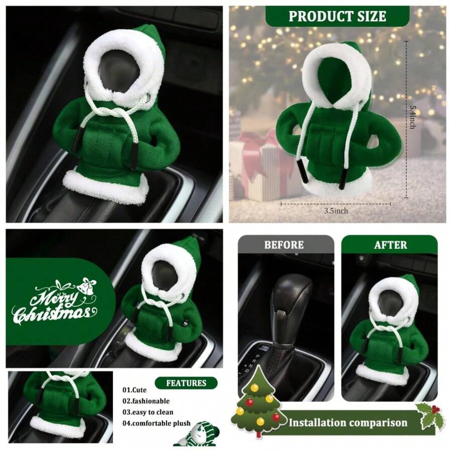 Christmas Green Hoodie Car Gear Shift Knob Cover Universal Manual Automatic Transmission Decor Interior Accessory - 1 - View 1