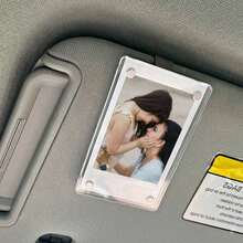 1pc  Vertical Sunshade Photo Frame Clip, Personalized DIY Photo Car Decoration, Couple Gift, Wallet Family Pet Memorial Photo Frame Clamp - White - View 5