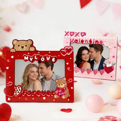 1pc Romantic Couple Design Photo Frame, With Heart And Car Decor, Suitable For Wedding, Anniversary And Special Occasions, No Electricity Needed, Romantic Activity Accessory, Valentine's Day Decoration