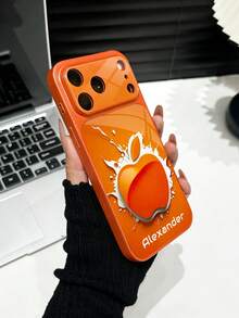 1 pieza Funda de teléfono personalizada con nombre, patrón único de salpicaduras de pintura naranja con gran ventana de vidrio templado con protección de lente, mate y anti-caída, compatible con iPhone 17/17Pro/17ProMax/17Air/16/16Pro/16ProMax/16Plus/15/15Plus/15Pro/15ProMax/14/14Plus/14Pro/14ProMax/13/13Pro/13ProMax/12/11, accesorios de teléfono, cubierta de protección premium - Naranja - Ver 4