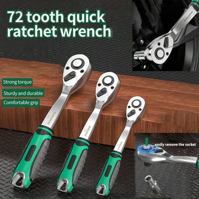 72-Tooth Ratchet Wrench, High Precision Torque Wrench, Strong Torque, Super Hard Rubber Coated, Large/Medium/Small Adjustable Wrench, Manual Ratchet Wrench, Hand Tools
