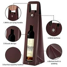 Leather Wine Gift Bag 16.1x3.5x3.5 In, Wines Gifts Tote Bag, Reusable Metal Clasp Gift Wine Bag, Portable Wines Protector For Parties, Birthdays, Weddings, Father'S Day And Various Holidays,S-RED-LK - S-RED-LK - 查看 4
