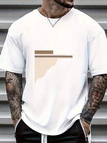 New White Short Sleeve T-Shirt With Simple Geometric Pattern - 白色 - 查看 1