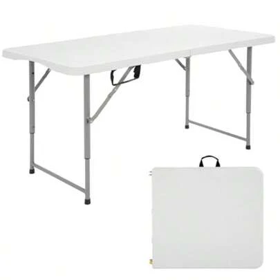6 Foot Outdoor Dining Table Foldable Portable Rectangular Plastic Folding Table With Built In Carrying Handle For Party And Wedding Use White