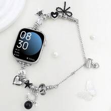 1 pieza Correa de reloj de mujer para uso diario y de fiesta con colgante de gato negro y rosa, compatible con correas de de 38/40/41/42/44/45/46/49mm, reemplazo de correa de metal, adecuado para Apple Watch Series 11/10/9/8/7/SE/6/5/4/3/2/1, Ultra 1/2/3, mejor regalo para amigos (reloj no incluido) - Negro - Ver 2