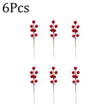 Conjunto de 5 frutinhas vermelhas realistas, frutas vermelhas de arame para decoração de Natal, enfeites para árvore de Natal, decoração natalina, decoração de Ano Novo Chinês, plantas artificiais, frutinhas vermelhas realistas - Vermelho - Ver 9