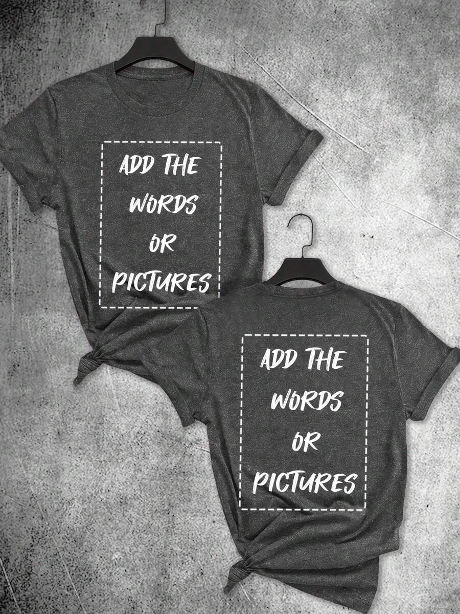 Men's Custom Retro Casual Distressed Textured Short-Sleeved T-Shirt, Personalized With Customizable Photos/Designs, Fashionable T-Shirt. - Dark Grey - View 1