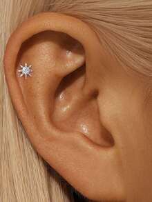 EleRunis 1PC 0.1ct Moissanite Diamond 925 Sterling Silver Eight-Pointed Star Butterfly Studs 18K Gold Plated Flat Back Cartilage Helix Piercing Bridal Jewelry For Daily Wear Wedding Party Engagement Anniversary Valentine's Day - Silver - View 17