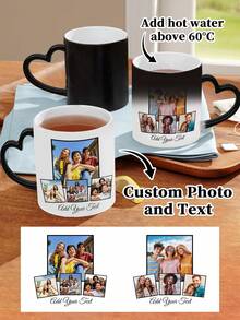 1pc 11 Oz Custom Photo Color-Changing Heart-Shaped Mug, Personalized Photo Coffee Mug, Heat Sensitive Color Changing, Personalized Photo Anniversary Mug, Housewarming Gift, Valentine's Day Gift, Anniversary Gift, Graduation Gift, Mother's Day Gift, Father's Day Gift, Ideal Gift For Dad/Mom/Grandma/Grandpa, Unique Gift For Wife/Husband, Perfect Gift For Boyfriend.