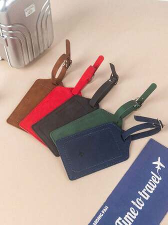 Fashionable And Lightweight, Suitable For Flying Back To School PU Leather Simple Style Fashionable Style Airplane Pattern Solid Color Student Women Men Couple Wedding Engagement Vacation Anti-Theft Luggage Tag (Style Random)