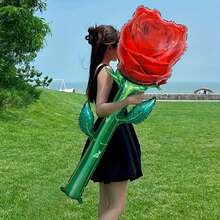 1pc Giant Red Rose Aluminum Foil Balloon, 59-Inch Square Foil Flower Balloon For Birthday, Wedding, Valentine'S Day, Shower, Party Decor, Anniversary, Proposal, Photo Booth, Romantic Surprise - No Electricity Needed - Red - View 9
