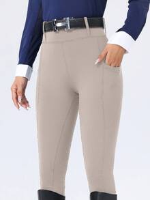 ROYALS MATTINI 女士马术骑行裤，全座硅胶防滑耐用马裤，带口袋，速干马术运动裤 - 杏色 - 查看 3