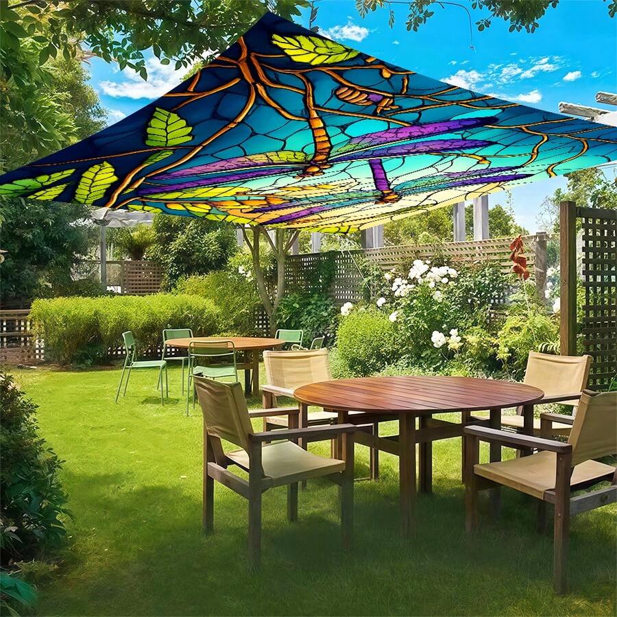1PC 2D Digital Printing Dragonfly Art Outdoor Printed Sunshade Fabric With Printed Patterns, Windproof, Detachable, Lightweight, Semi-Shaded, Dustproof And Wear-Resistant - B - View 1