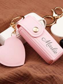 Customized Text LOGO Personalized Lipstick Pouch With Mirror Lipstick Box, Custom Name Lipstick Storage Pouch, Valentine's Day Gift, Bridesmaid Gift, Christmas Gift, Lipstick Pouch Keychain Lipstick Pouch Lipstick Storage Pouch Keychain, Bridesmaid Gift, Engagement Gift