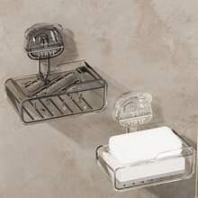 Suction Cup Soap Dish, Bathroom Wall Mounted Double Layer Draining Soap Holder, Soap Dish Rack - Grey - View 4