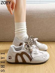 女士动物足迹休闲平底运动鞋，适合日常穿着 - 灰色 - 查看 10