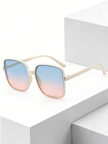 1pc Girl's Square Large Frame Stylish Gradient Glasses With Tinted Matte Finish, Perfect For Everyday Wear - Multicolor - View 8