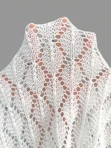 Women's Spring/Summer New Casual Elegant Beachside Vacation Hollow V-Neck Chinese Style Button Design Fitted Short Sleeve Cropped Sweater Dress - White - View 10