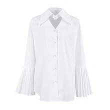 Französisches Design Falten Glockenärmel Shirt für Frauen Herbst Elegantes Oberteil Unterwäsche Reine Baumwolle Weißes Shirt