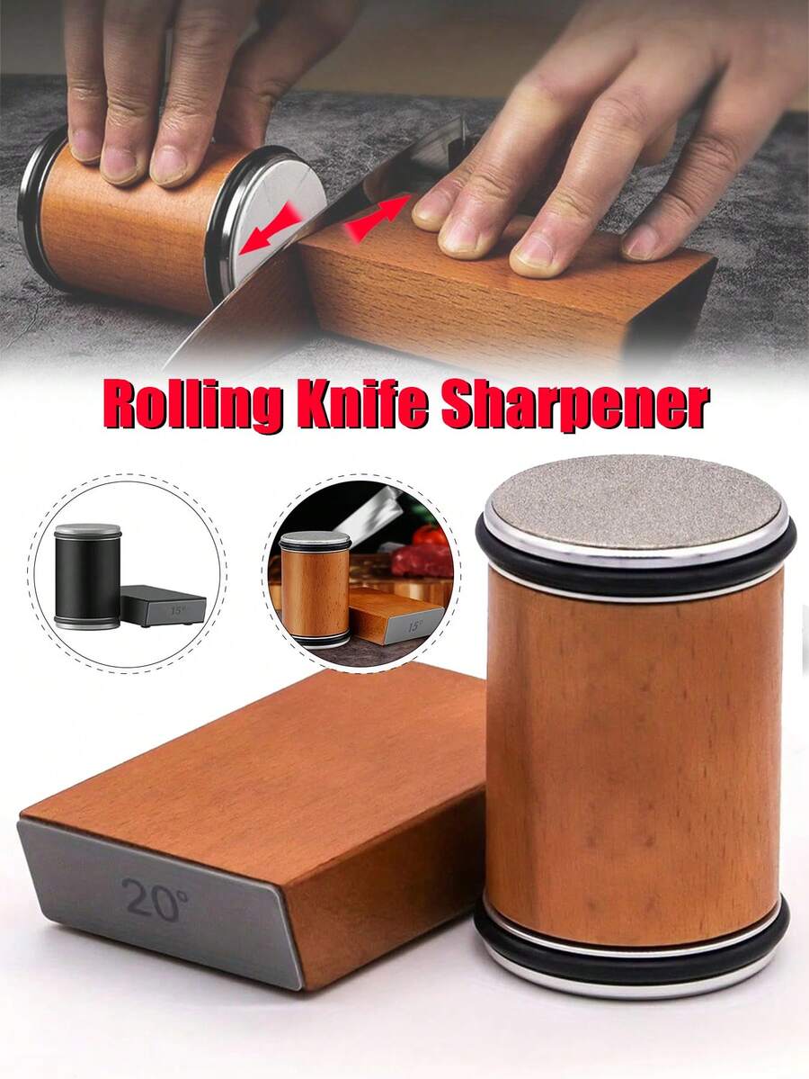 Rolling Knife Sharpener,15° & 20° Sharpening Angles,Dual-Grit Diamond Coated Discs For Various Kitchen Knives - Màu gỗ - Xem 1
