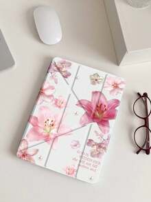 The Pattern Of Lilies And Slogans Tablet Case Compatible With IPad Air 11-Inch M3 2025 / M2 2024, IPad Air 5th Generation 2022 , IPad (A16) 11 Inch 11th Generation 2025,Compatible With Samsung Galaxy Tab,Kindle Paperwhite 12th Gen 2024, Clear Back ,Fashion Pattern Protective Case,Automatic Sleep And Wake-Up Function, Airbag Protection, Suitable For Gifts And Office Use - Multicolor - View 3