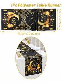 1 件黑色和金色开斋节桌旗，180*35 厘米涤纶桌布，饰有星星和灯笼图案，斋月装饰，开斋节派对用品，伊斯兰斋月聚会装饰，开斋节家居装饰，开斋节礼物，厨房用品，餐桌装饰 - 彩色 - 查看 5