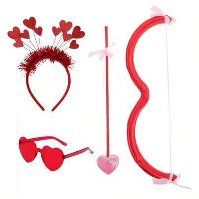 4pcs/Set Romantic Angel Cupid Fashion Accessories Set, Suitable For Women. Polyester Machine Washable With Love Glasses And Bow Arrows. Perfect For Party And Role-Playing Costumes, Valentine's Day Gift Party