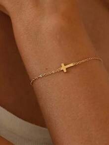 1pc Minimalist Criss-Cross Pendant Bracelet, Suitable For Women's Daily, Date And Party Wear - Model B Cross Bracelet - View 10