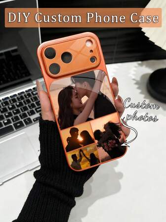 1 Stück personalisiertes 4-Foto Paar Handyhülle, luxuriöse Mode große Fenster Hartglas mit Linsenschutz matte stoßfeste Schale für iPhone 17/17Pro/17ProMax/17Air/16/16Pro/16ProMax/16Plus/15/15Plus/15Pro/15ProMax/14/14Plus/14Pro/14ProMax/13/13Pro/13ProMax/12/11 Handyzubehör, personalisieren mit Fotos, Haustieren, Landschaften, Ihr Handy verdient Ihren Stil