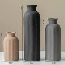 Juego de jarrones cerámicos modernos, diseño estriado mate negro, 3 jarrones decorativos para el hogar, la sala de estar y la oficina (mezcla negra) - Mezcla negra - Ver 9