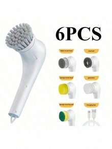 1pc Effortless Cleaning Tool! Electric Design With Brush Head Button, Easy To Handle Stubborn Stains With Home Cleaning Brush, Super Convenient For Bathroom And Kitchen Cleaning Home Cleaning Party Cleaning Valentine'S Day Valentines Cleaning Supplies - White - View 10